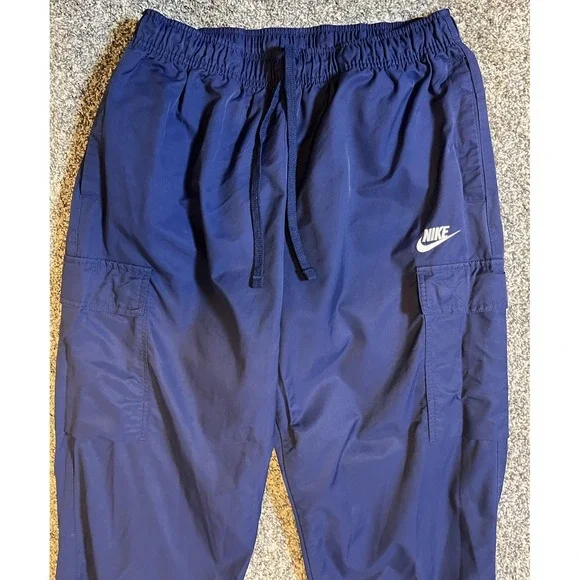 Nike Cargo Jogger Pants Mens Medium Navy Blue Tech Utility Nylon Cotton Elastic - Picture 4 of 11